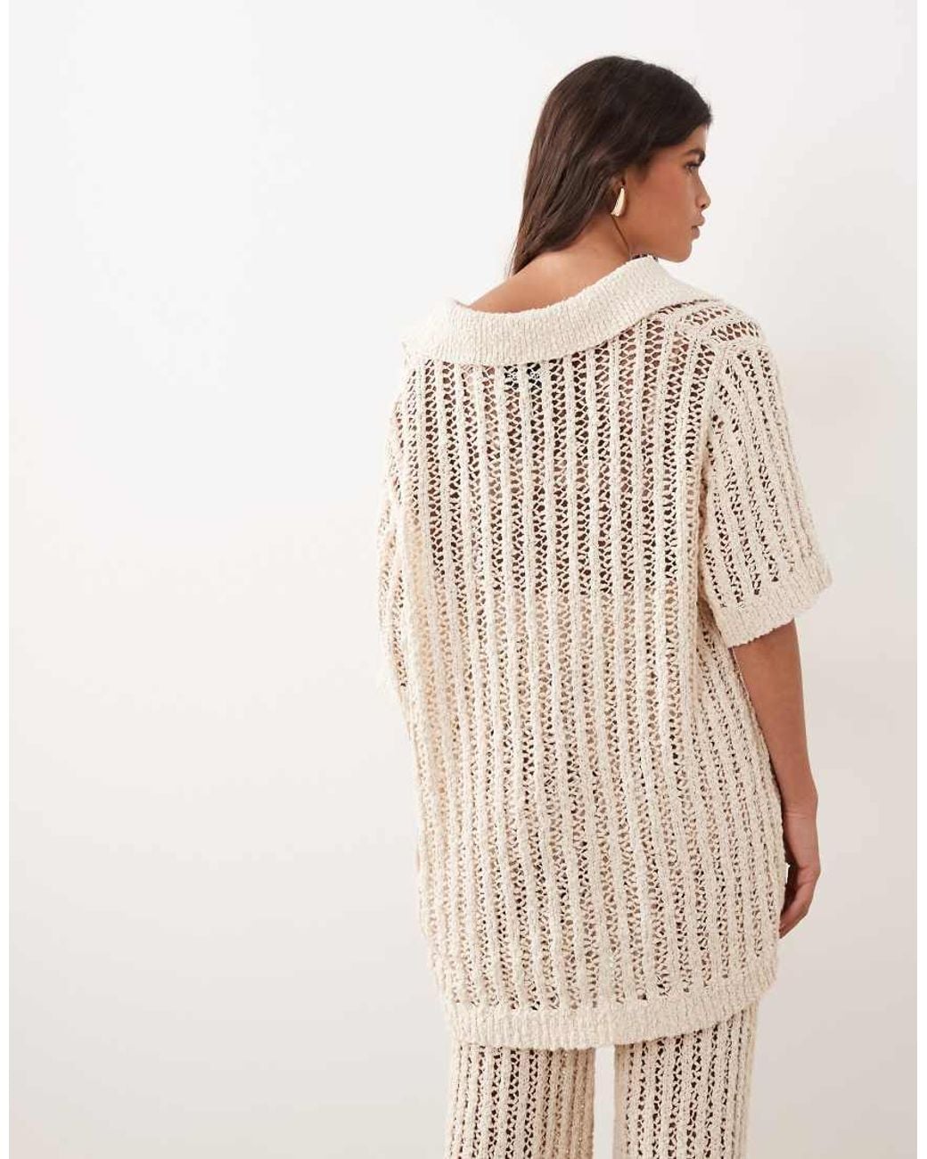 ARRANGE Natural Crochet Collared Top