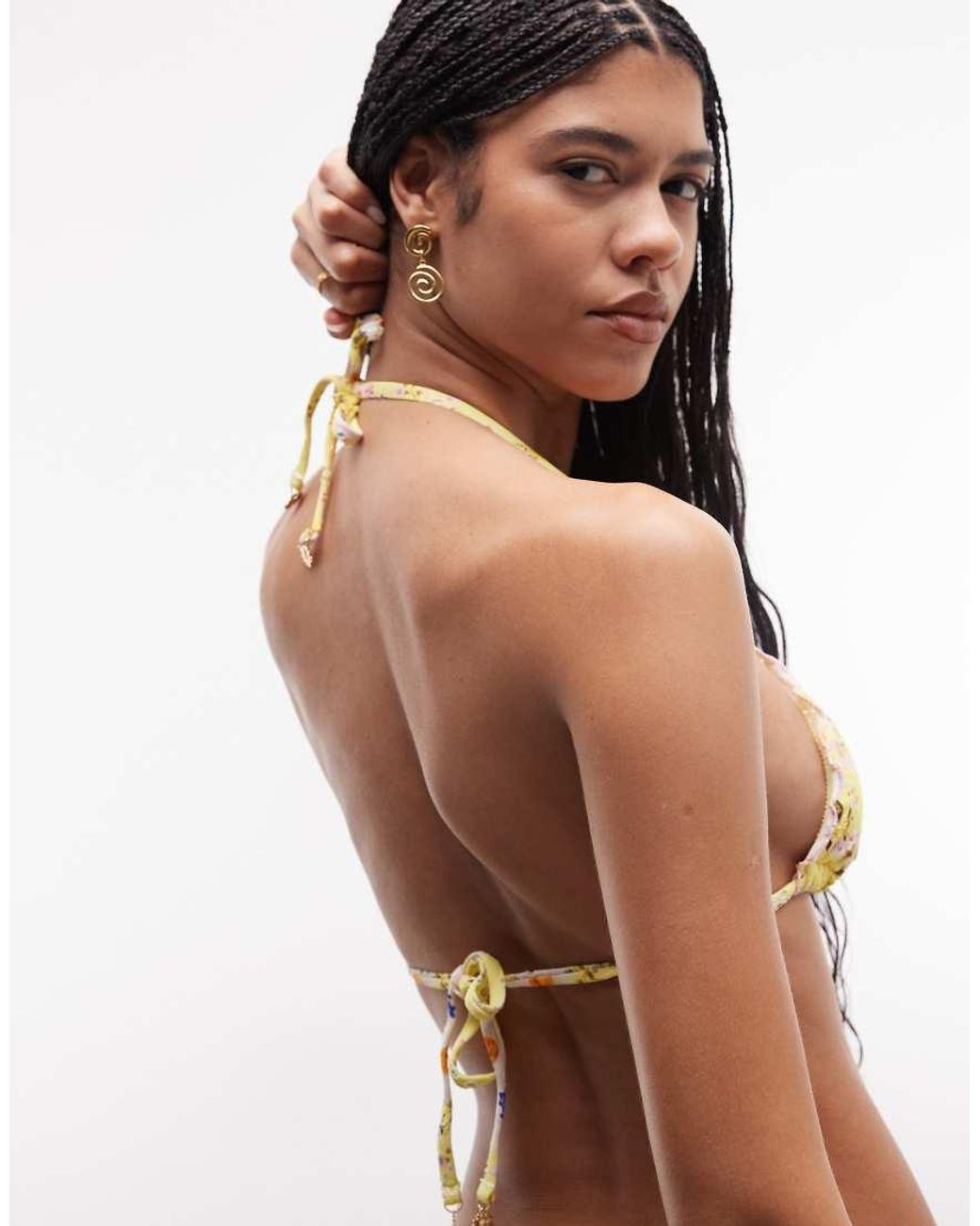 River Island Yellow Daisy Print Broderie Bikini Top