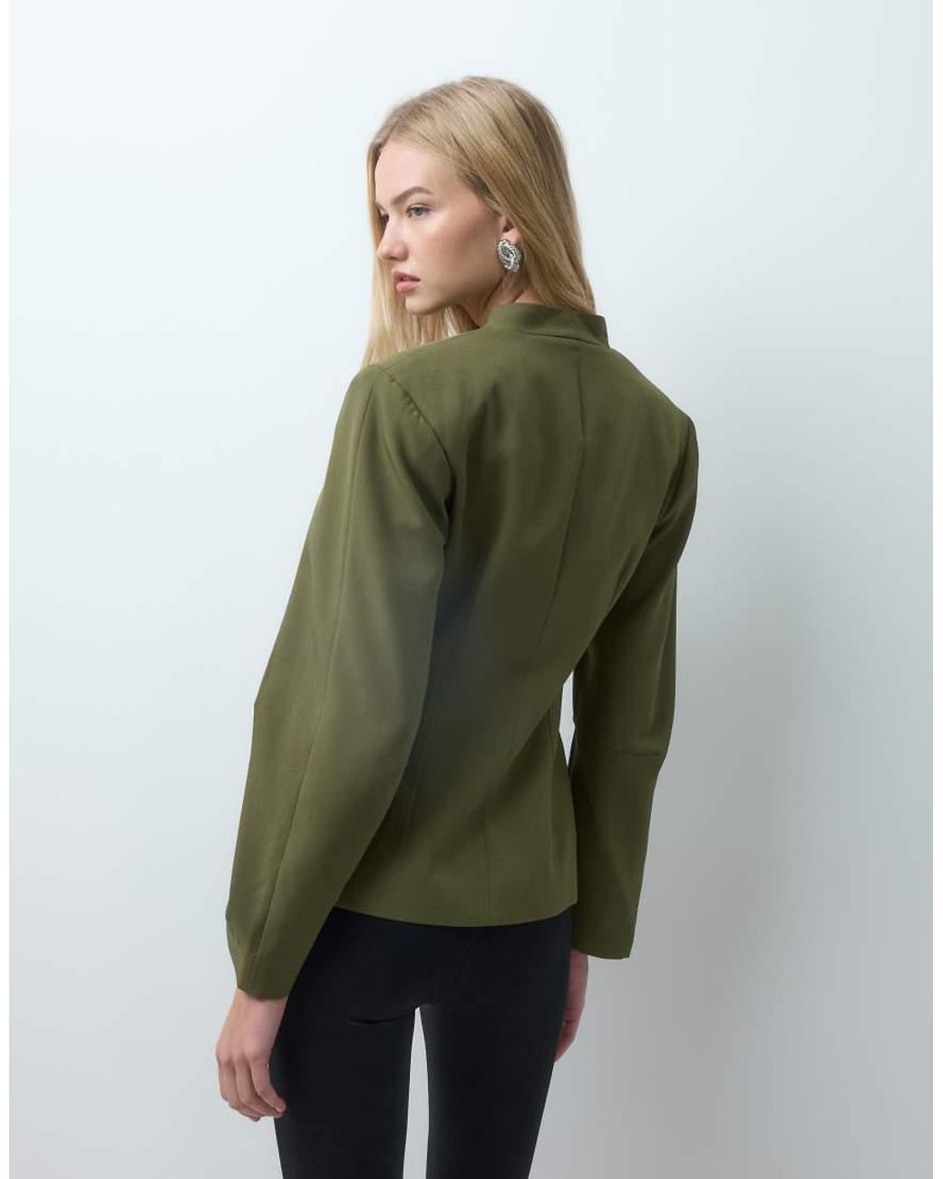 Vero Moda Green Structured Collarless Blazer