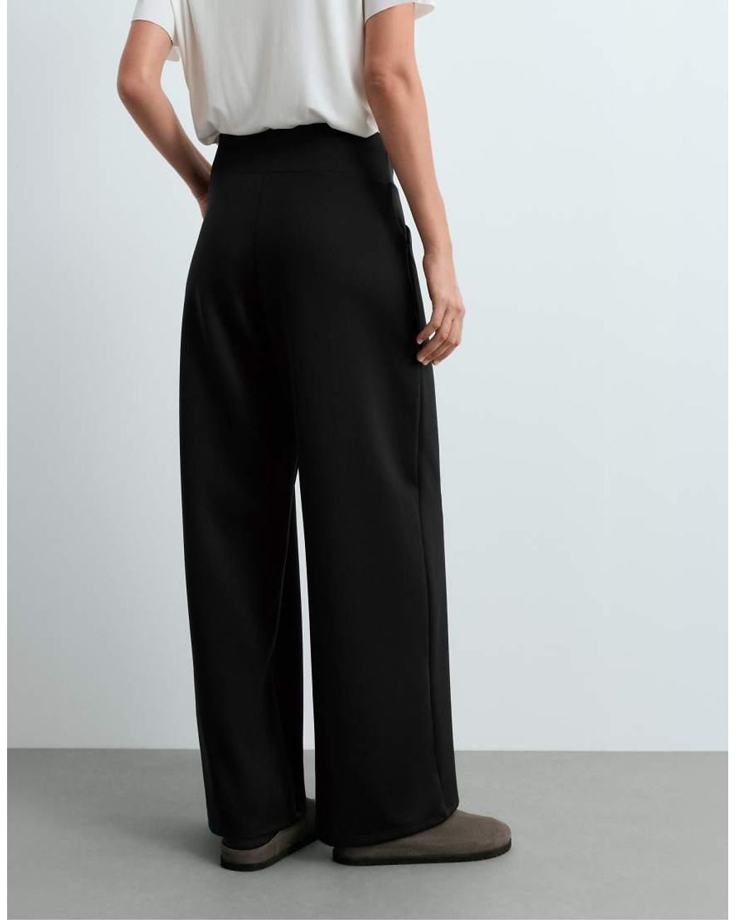 Oysho Black High Rise Wide-leg Neoprene-effect Trousers
