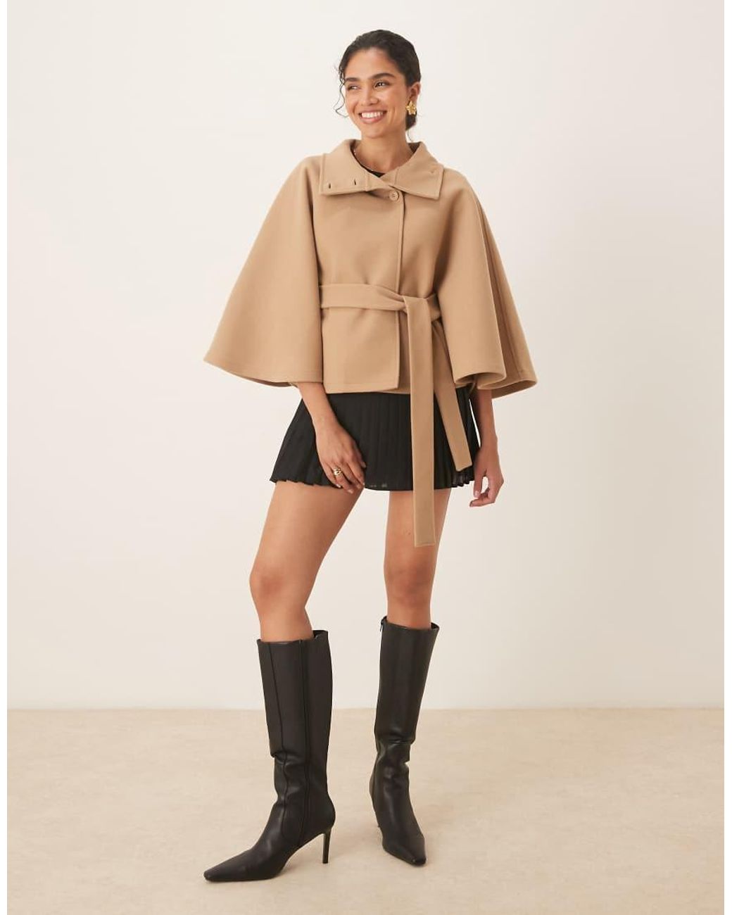 Gina Tricot Natural Funnel Neck Belt Cape Jacket