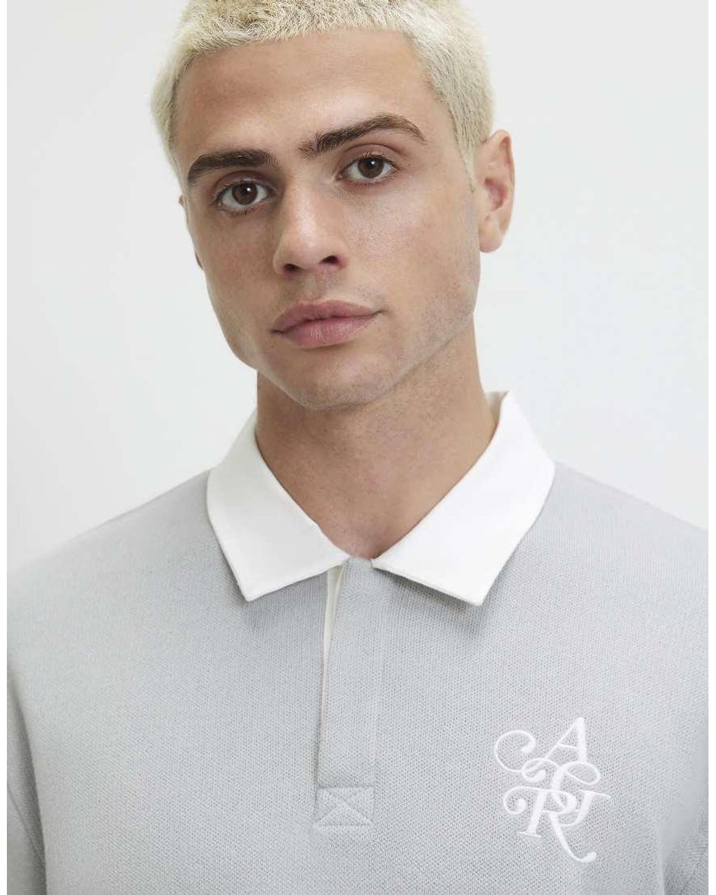 River Island Gray Cotton Knitted Rugby Shirt for men