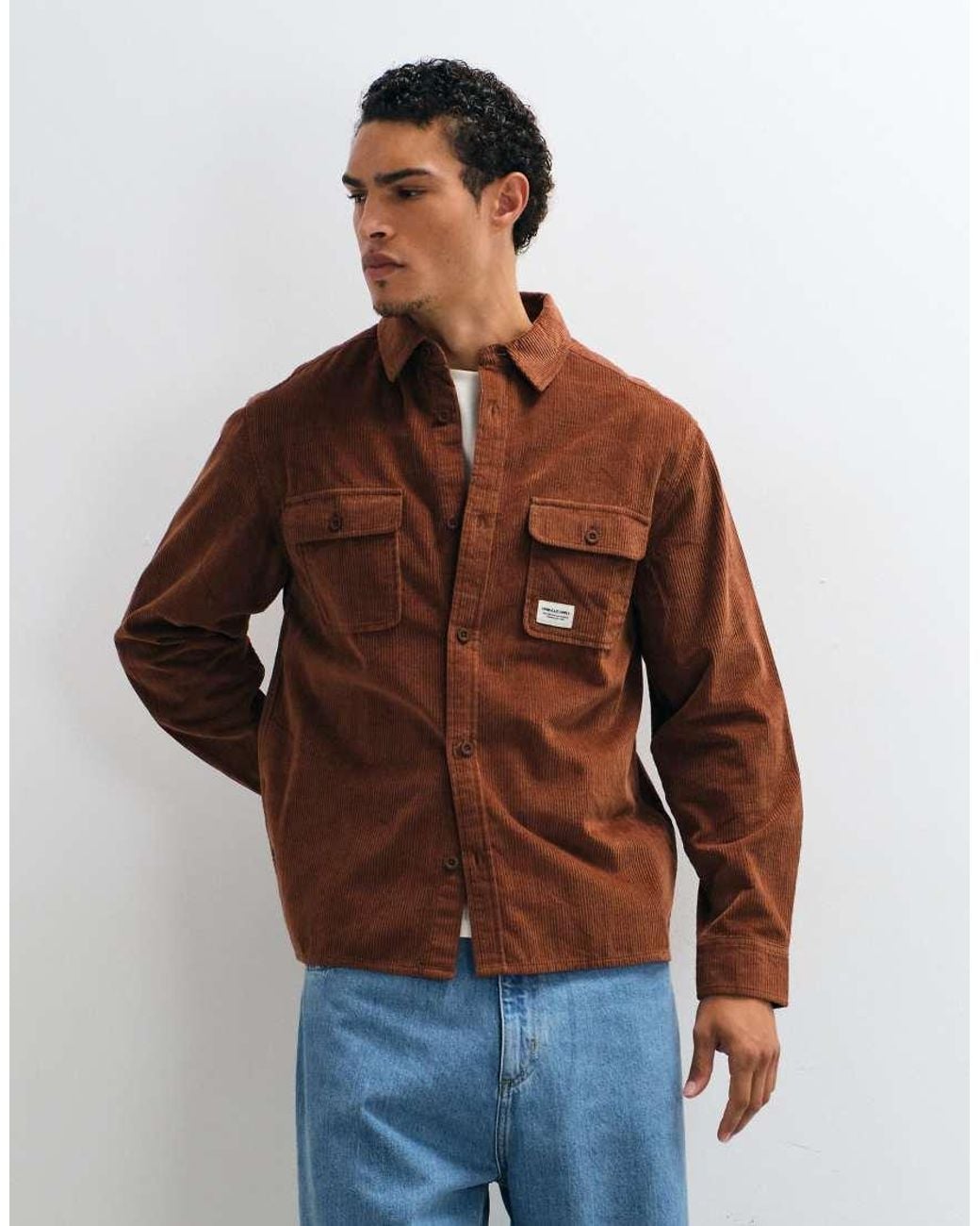 ASOS Blue Cord Overshirt With Badge for men