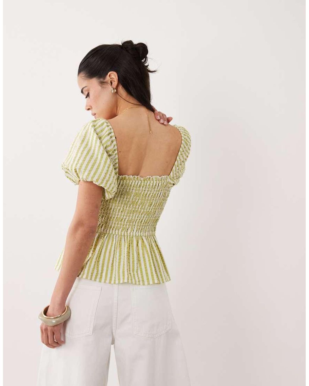 New Look Green Stripe Shirred Top