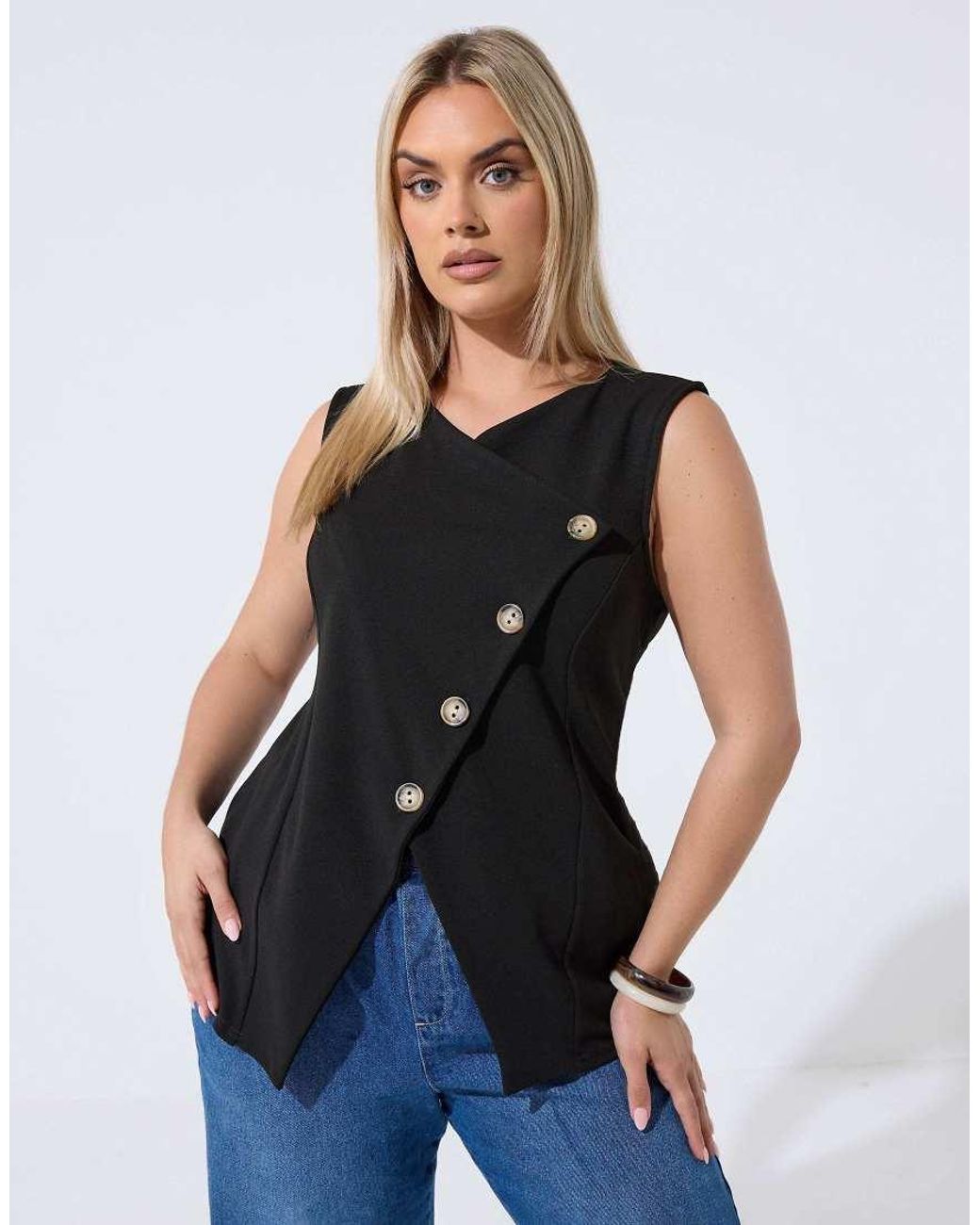 Yours Clothing Blue Asymmetric Button Waistcoat