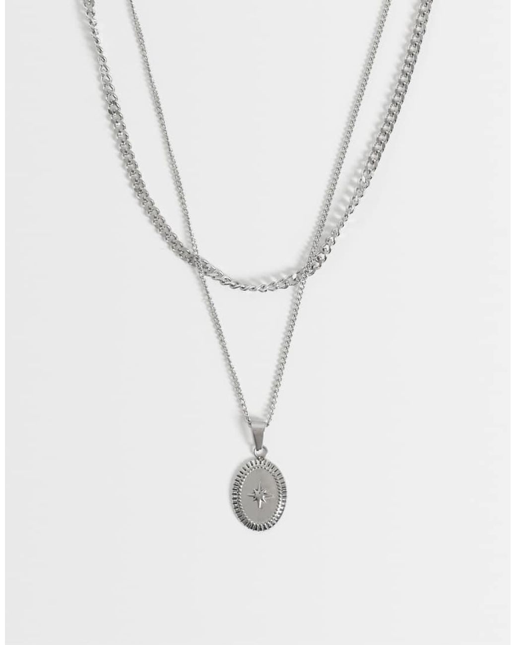 ASOS White Waterproof Stainless 2 Pack Necklace With Star Detail And Pendant Necklace for men
