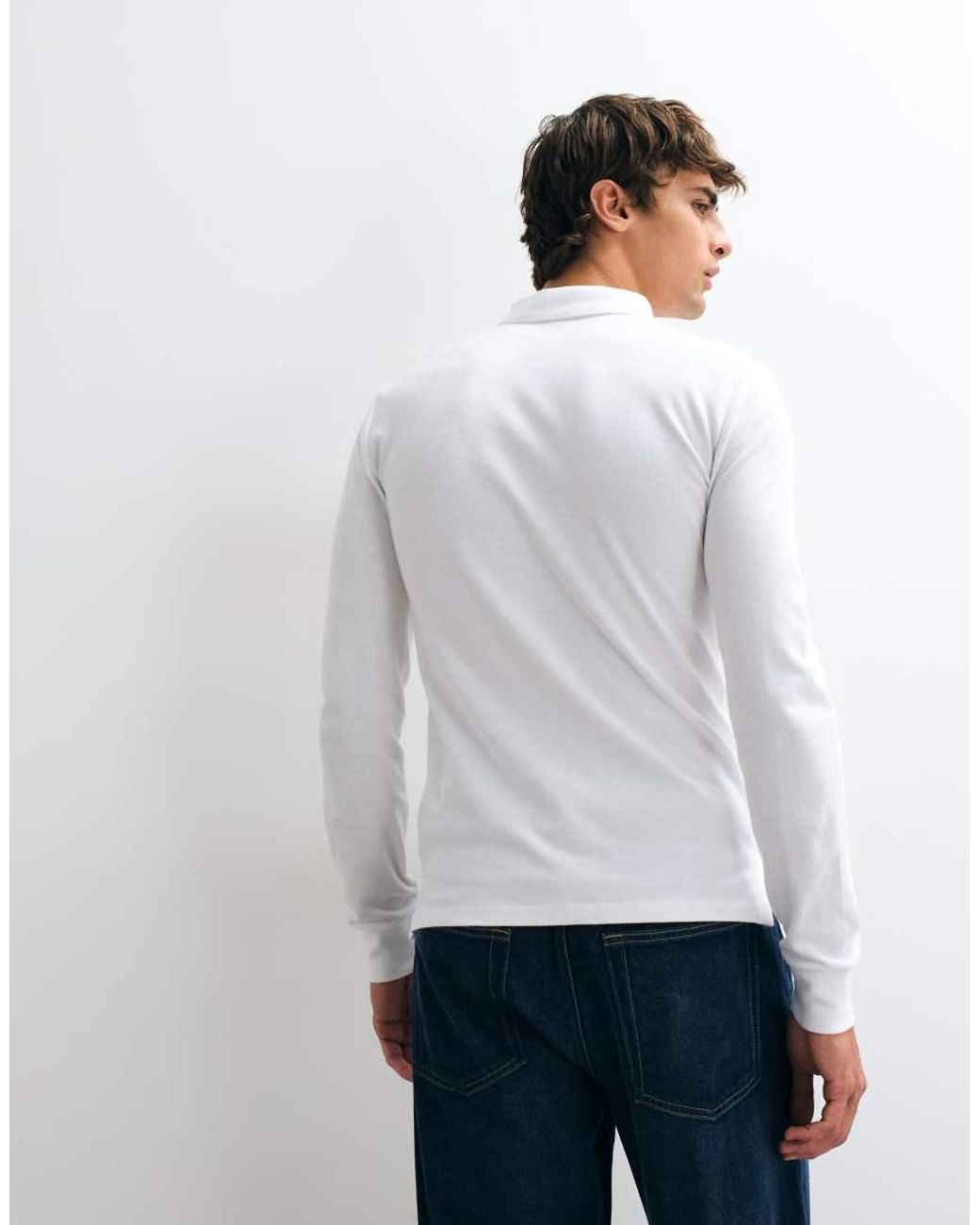 Polo Ralph Lauren White Icon Logo Slim Fit Long Sleeve Pique Polo for men