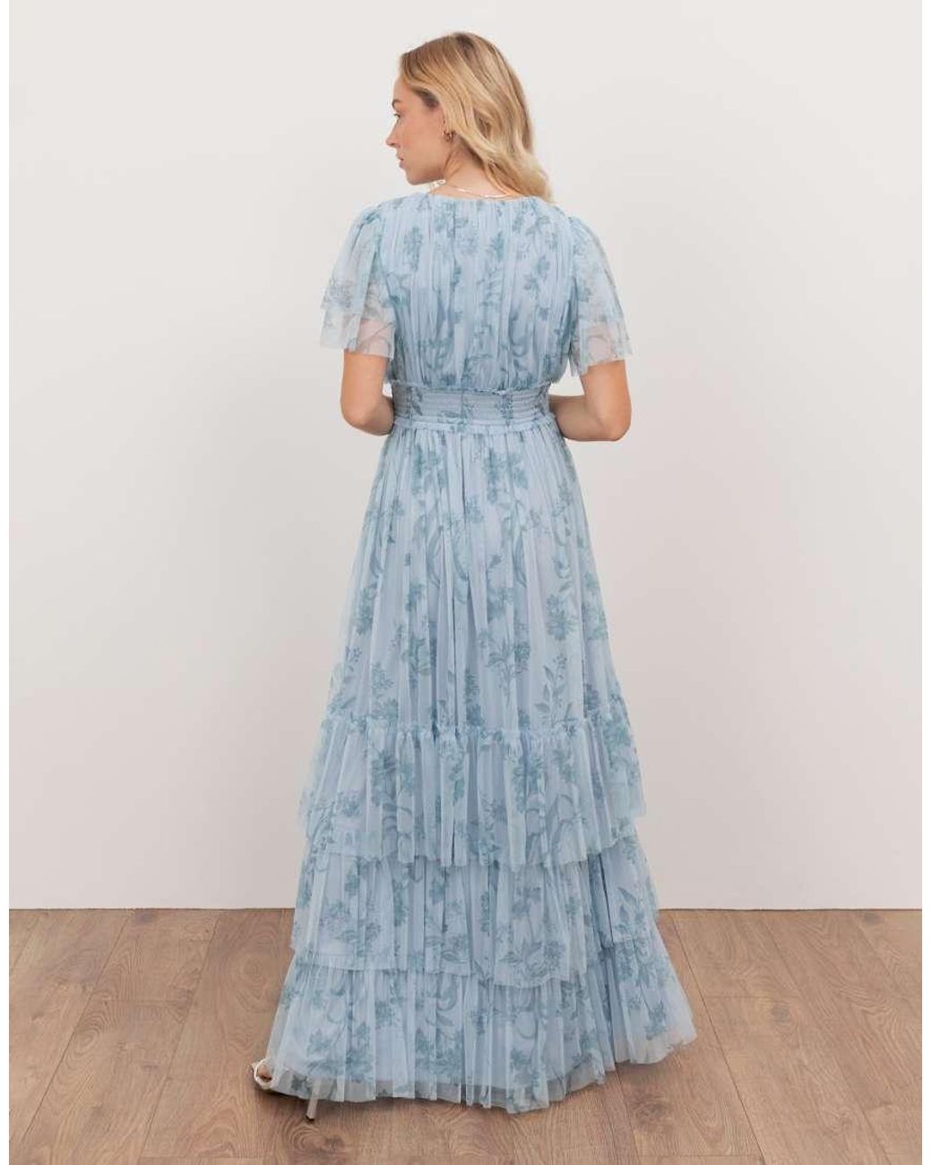 ANAYA Blue V Neck Tiered Maxi Dress