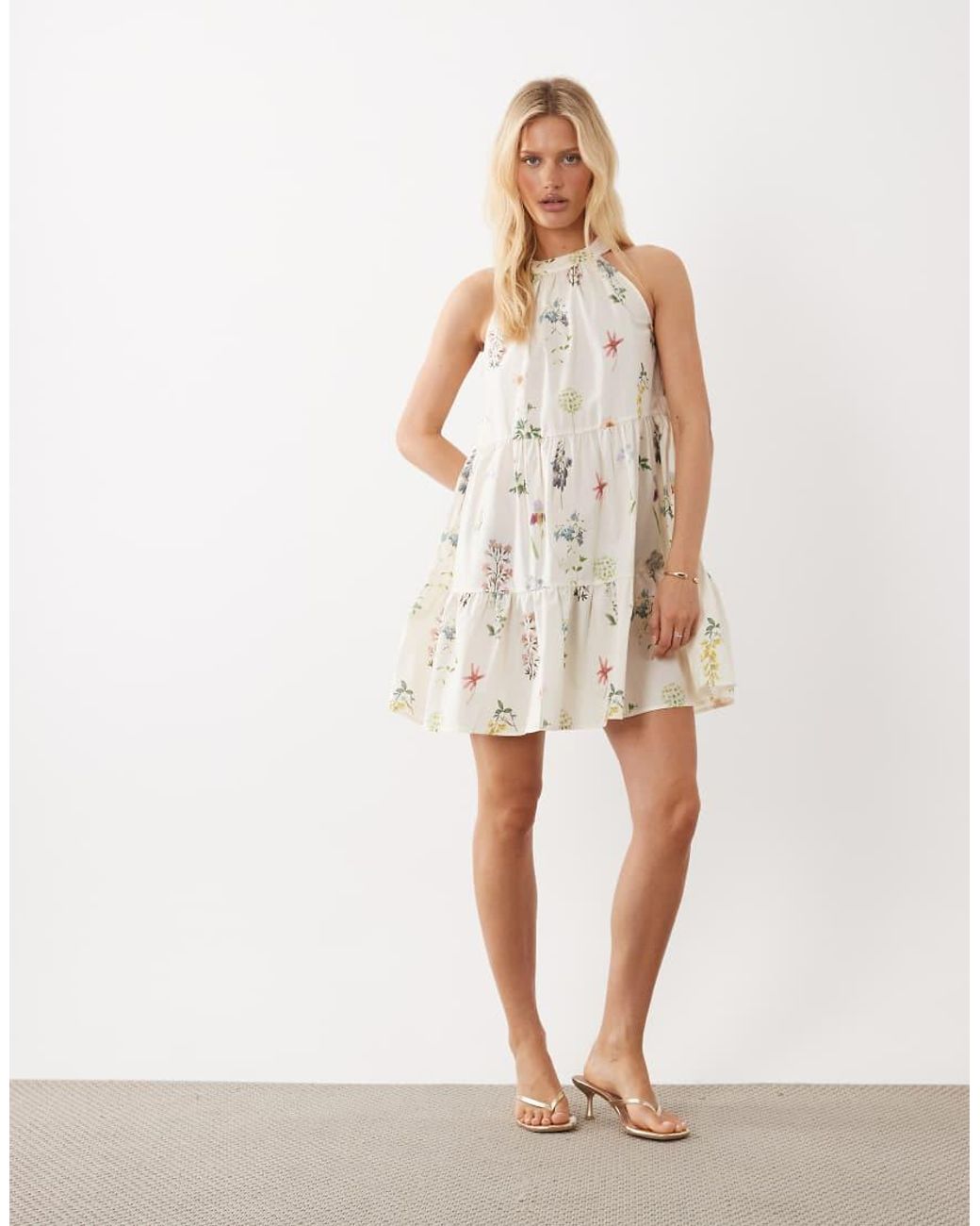 Vila White Halter Neck Tiered Mini Dress
