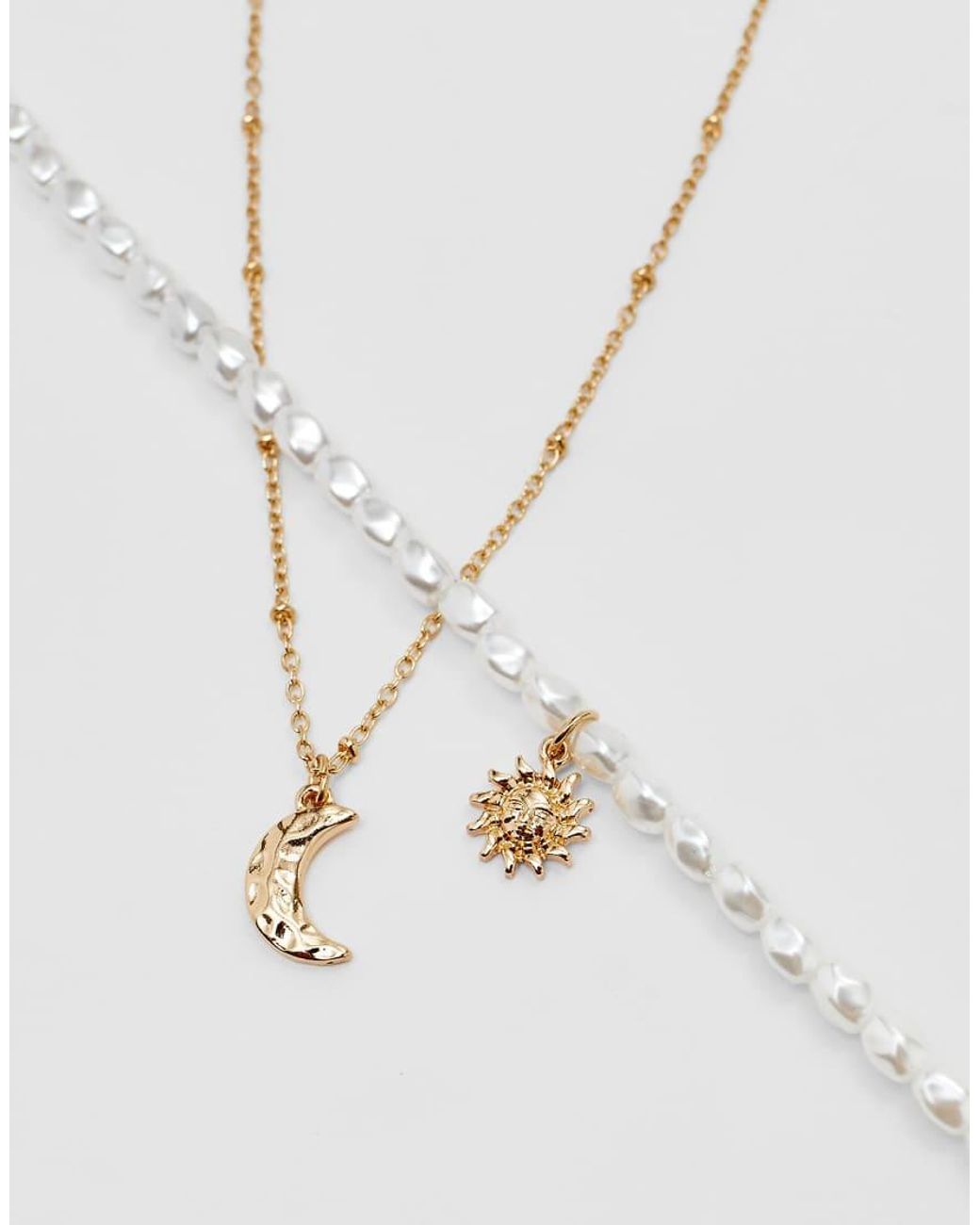 Stradivarius White Set Of 4 Moon And Sun Necklaces