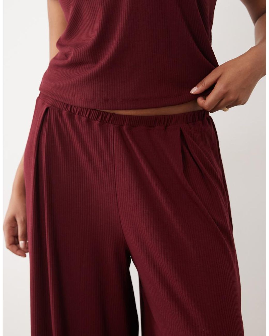 ASOS Red Asos Design Curve Lounge Ribbed Mix & Match Wide Leg Pyjama Bottom