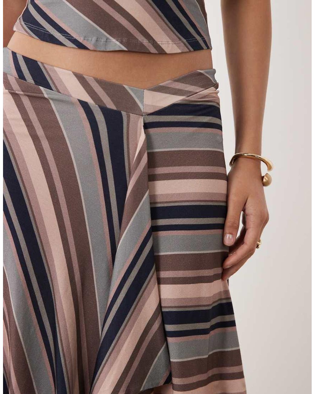 Motel Brown Esmeray Mixed Stripe Midi Skirt