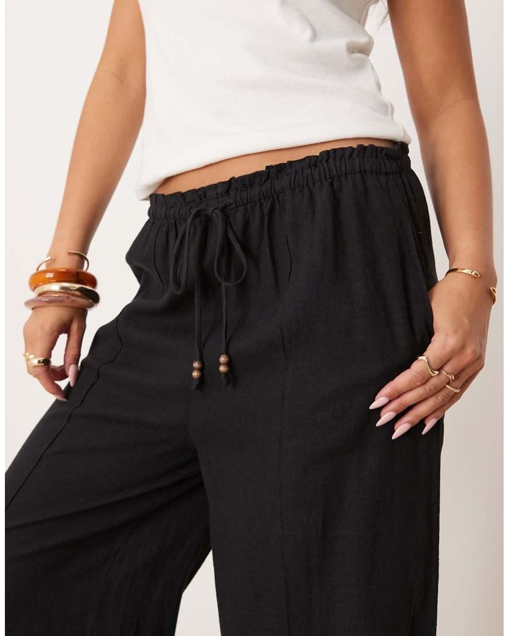 Mango Natural Linen Mix Drawstring Straight Trouser