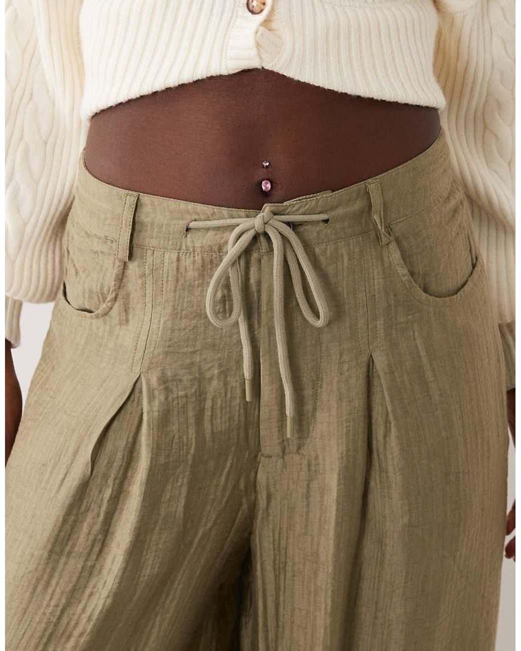 ASOS Green Textured Drawstring Waist Balloon Trouser