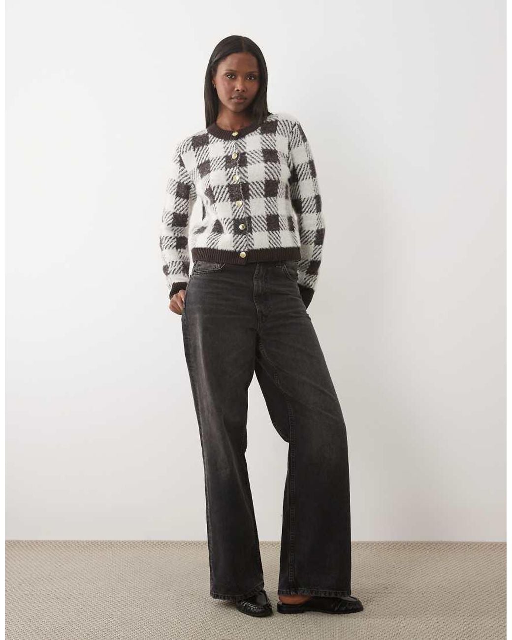 Barbour Gray Halina Check Knitted Cardigan