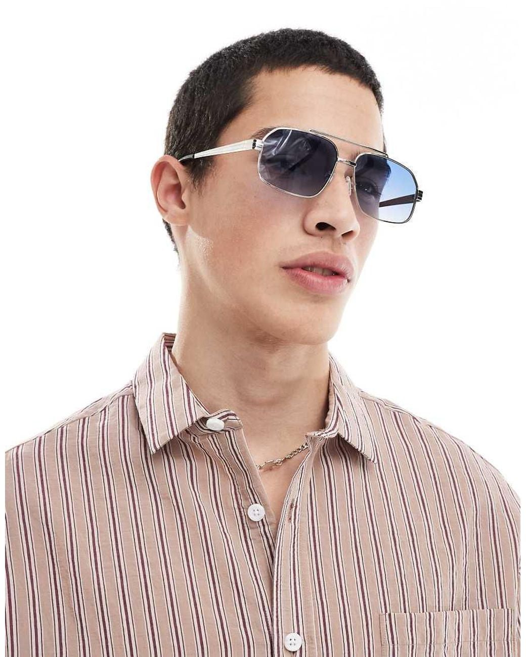 ASOS Pink Aviator Sunglasses With Blue Lens And Metal Frame for men