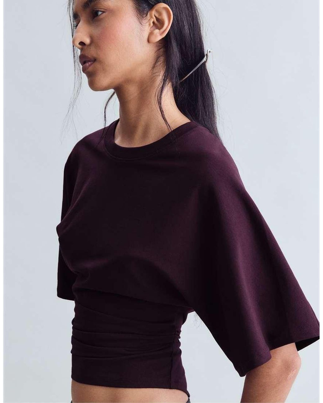 Stradivarius Blue Short Kimono Sleeve T-shirt