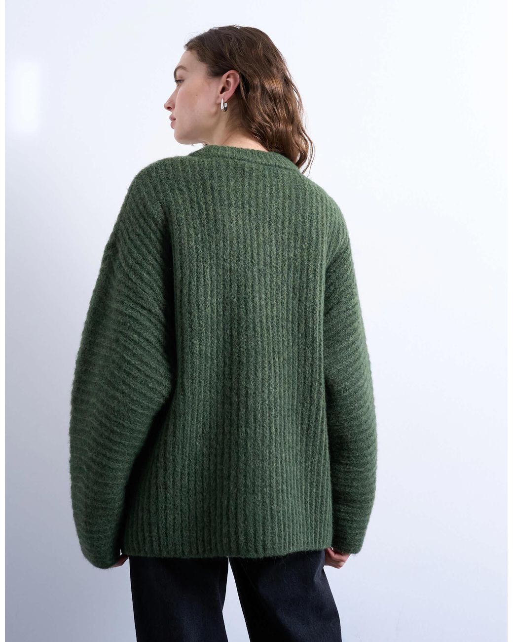 TOPSHOP Green – oversize-pullover aus rippstrick