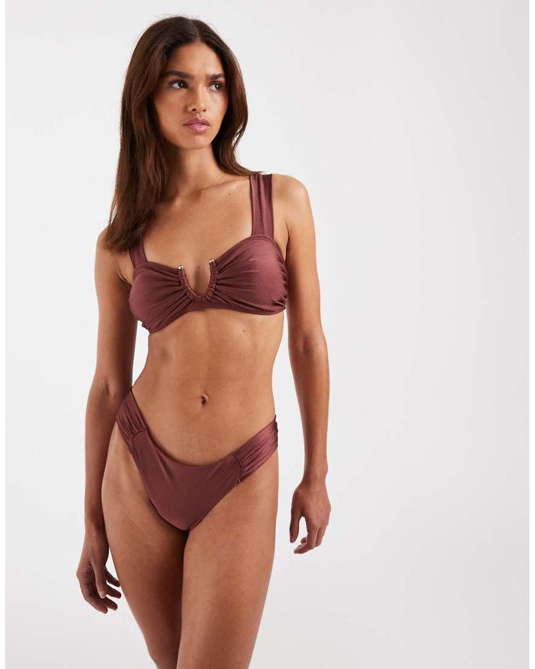 Vero Moda Brown U-wire Ruched Bikini Top