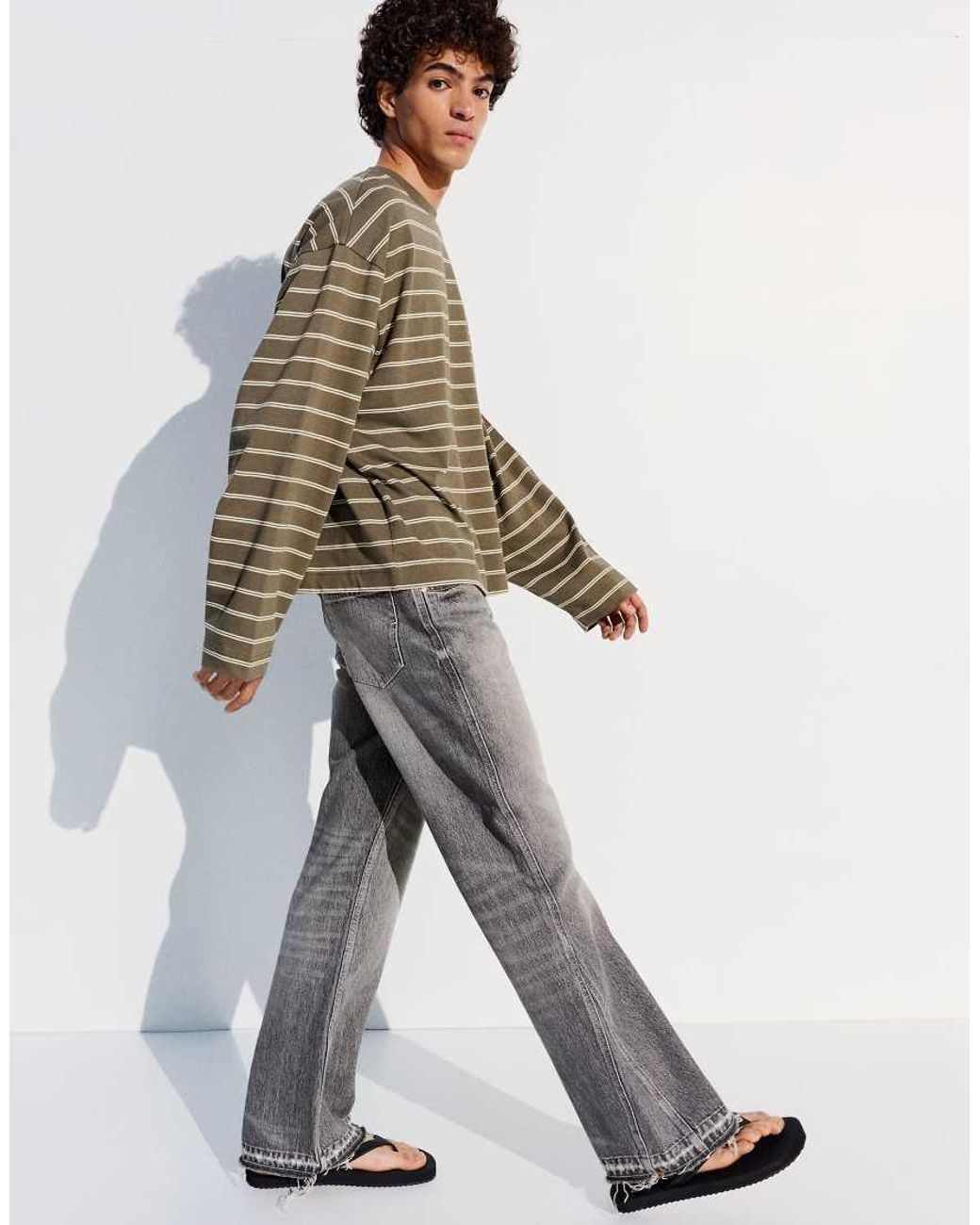 Bershka Gray Tall Straight Flared Jeans for men
