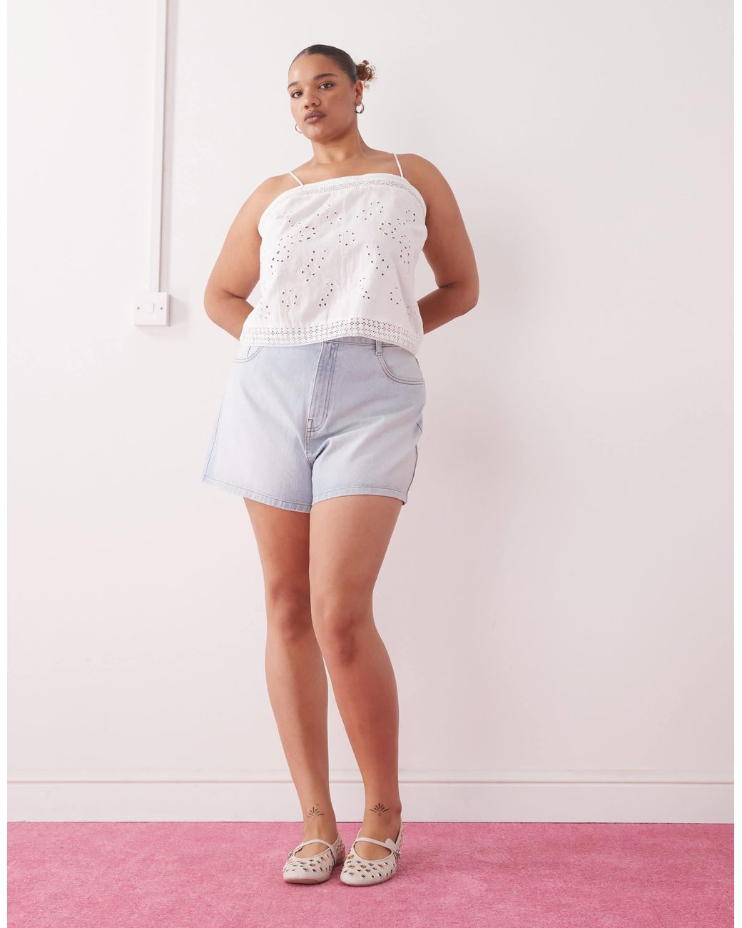 Collusion White Plus Open Back Crochet Patch Work Cami Top