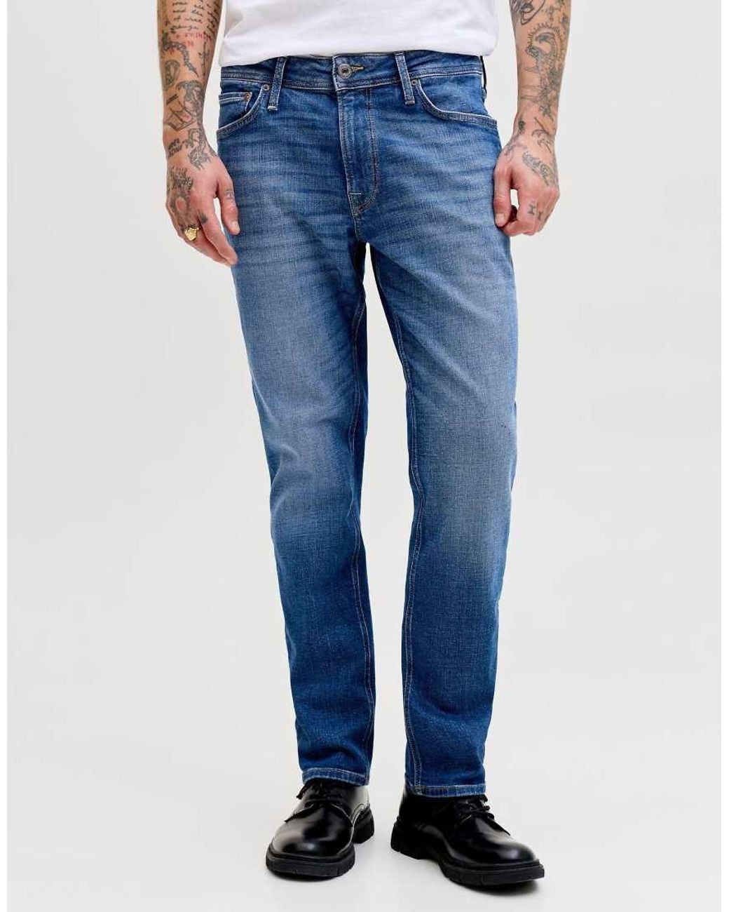 Jack & Jones Blue Clark Stonewashed Mid Waist Jeans for men