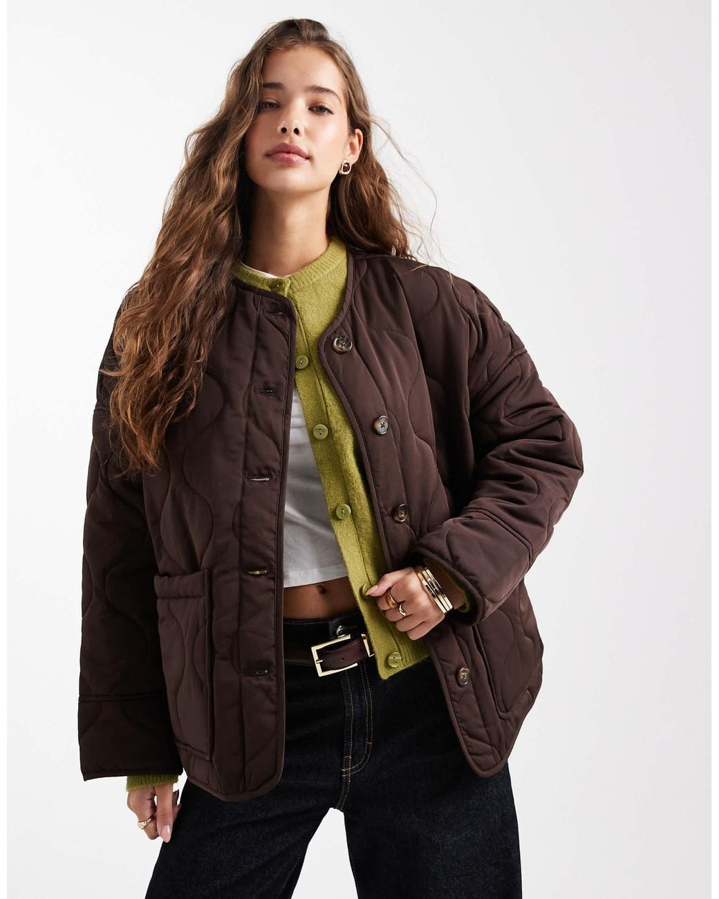 Object Brown Onion Quilted Front Pocket Bomber Jacket