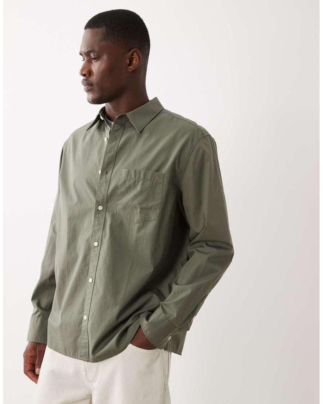 Calvin Klein Gray Relaxed Poplin Shirt for men