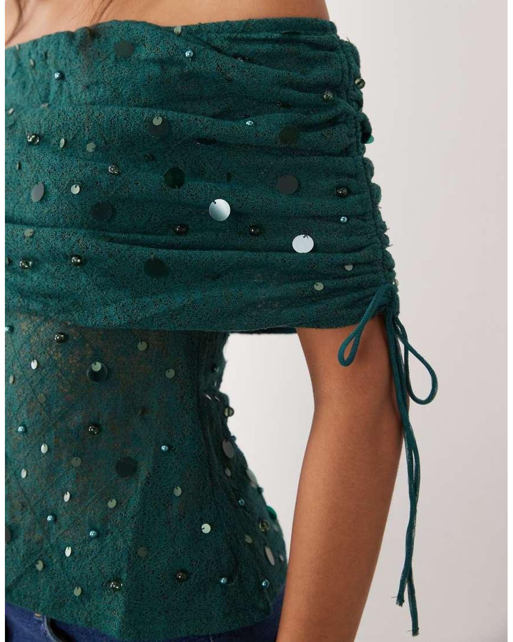 ASOS Blue Crochet Bardot Top With Embellishment