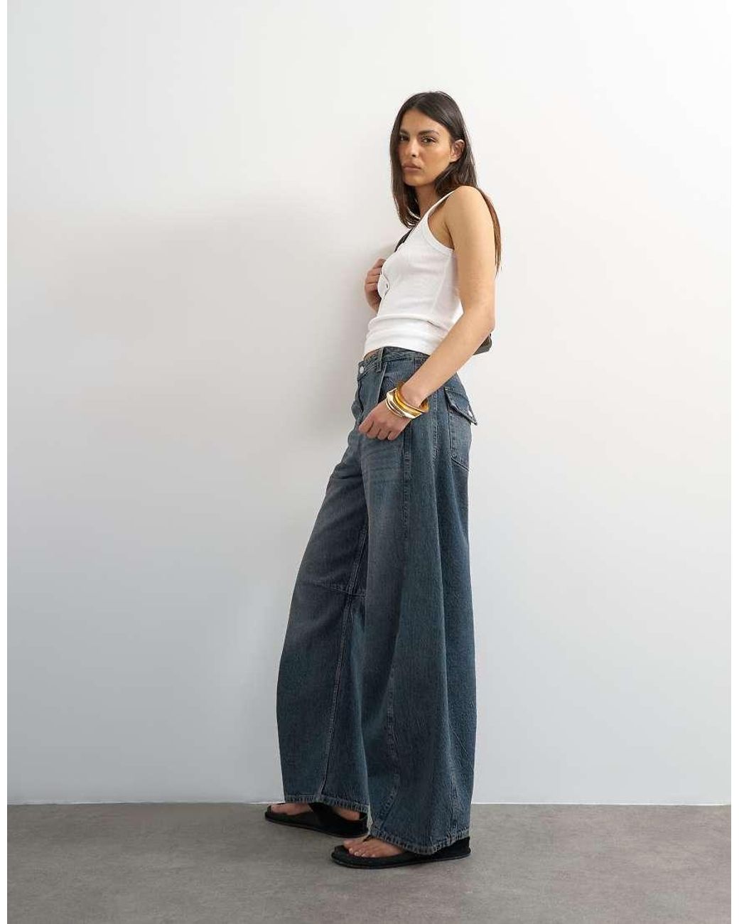TOPSHOP Blue Horseshoe High Rise Barrel Jean