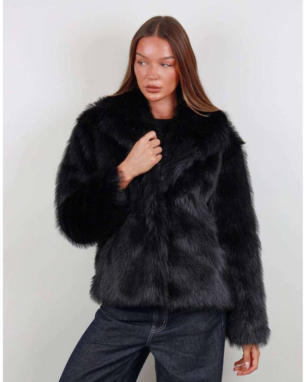 SIMMI Blue Oversized Faux Fur Coat