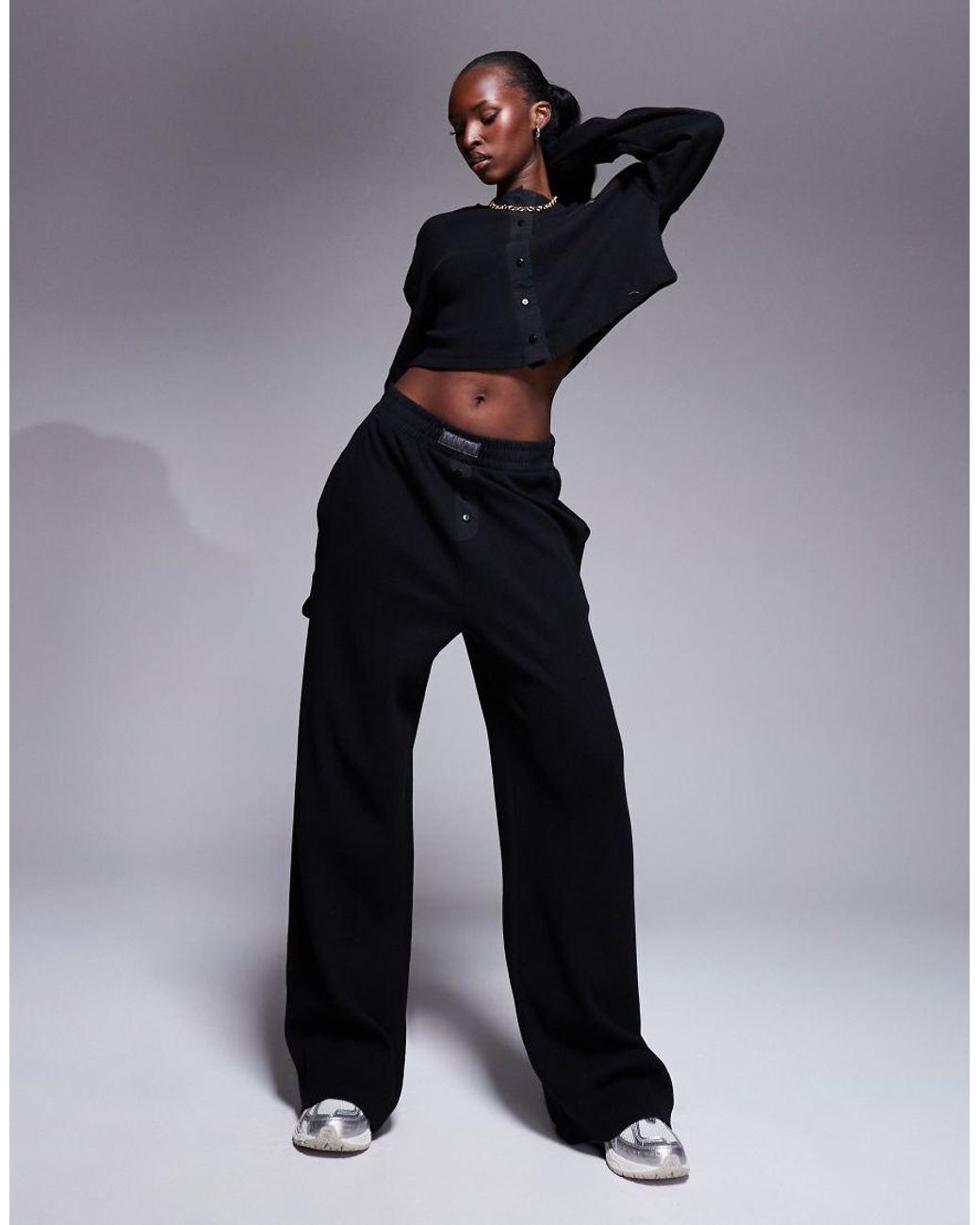 ASOS Weekend Collective Co ord Waffle Wide Leg joggers With Nylon in Blue Lyst UK