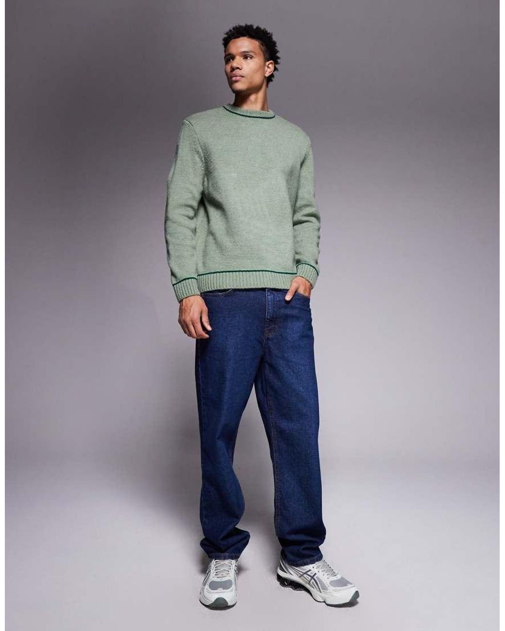 ASOS Gray Relaxed Knitted Crew Neck Jumper for men