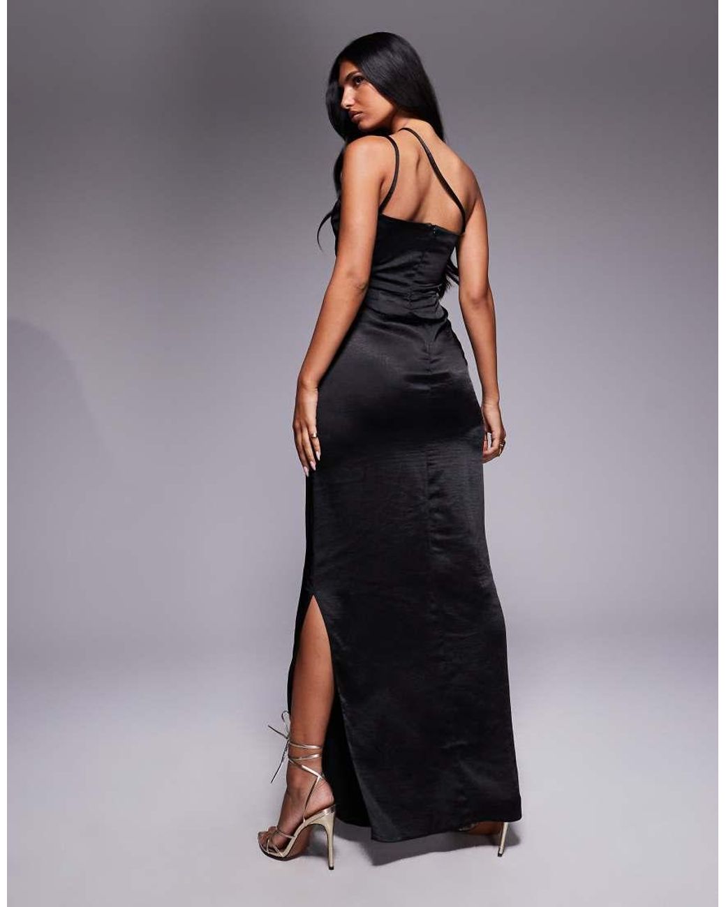 Vesper Blue Satin Ruched Waist Maxi Dress