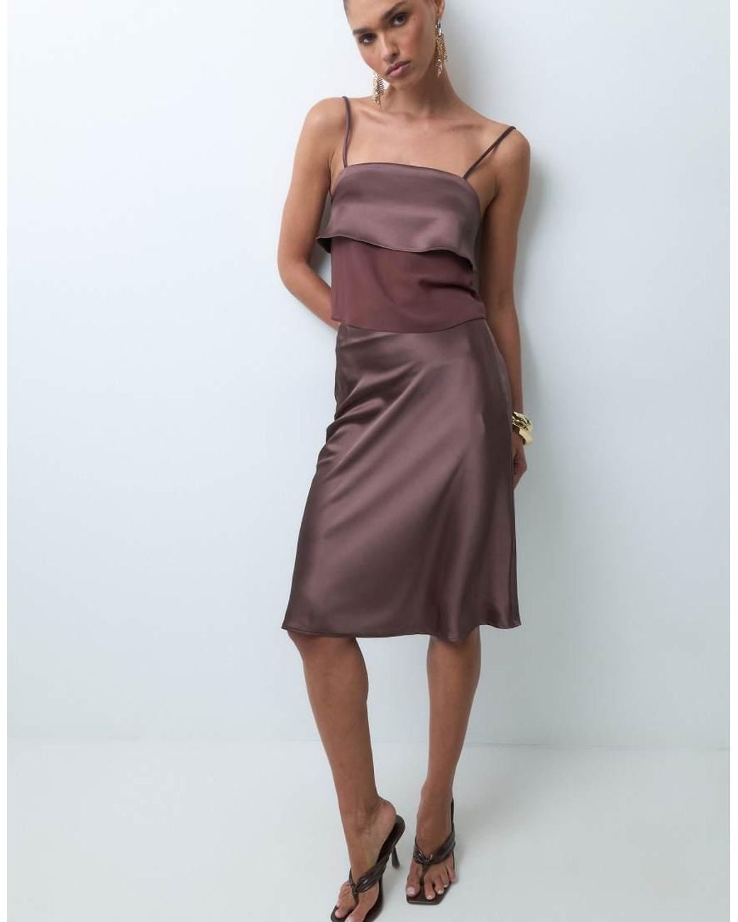 The Frolic Red Exclusive Satin Midi Skirt Co-Ord