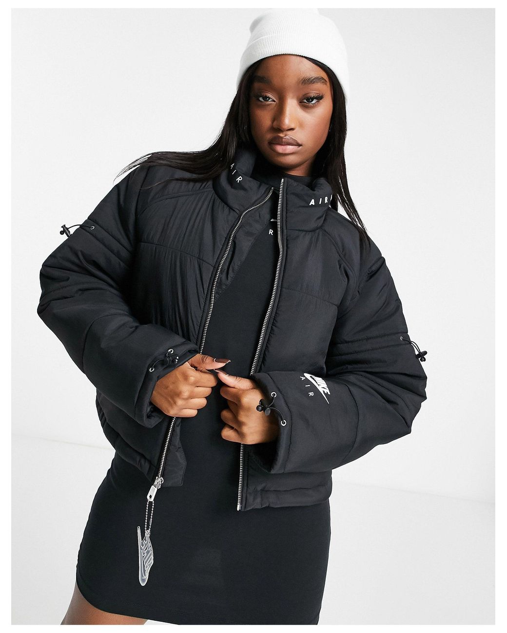 Nike Air Cropped Padded Synthetic Jacket in Black | Lyst