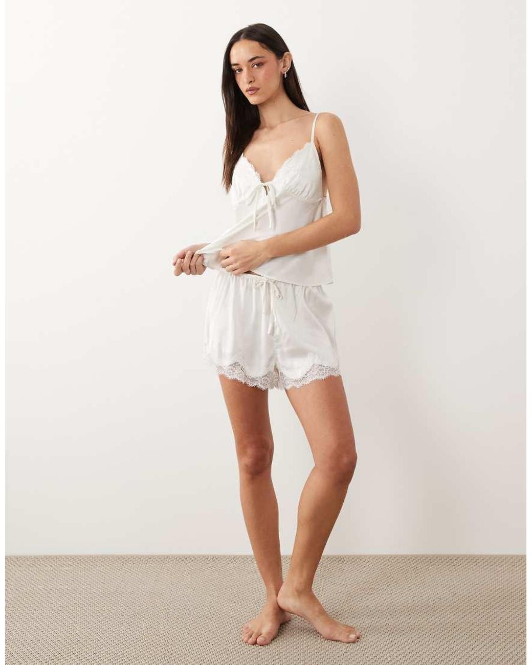 Abercrombie & Fitch Natural Satin Lace Trim Pyjama Top Cami Co-ord