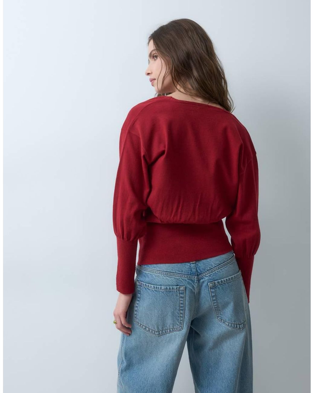 ASOS Red Knitted Ribbed Wrap Waist Jumper