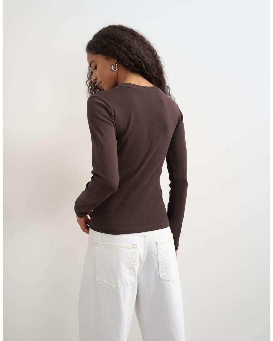 TOPSHOP Brown Long Sleeve Everyday Tee