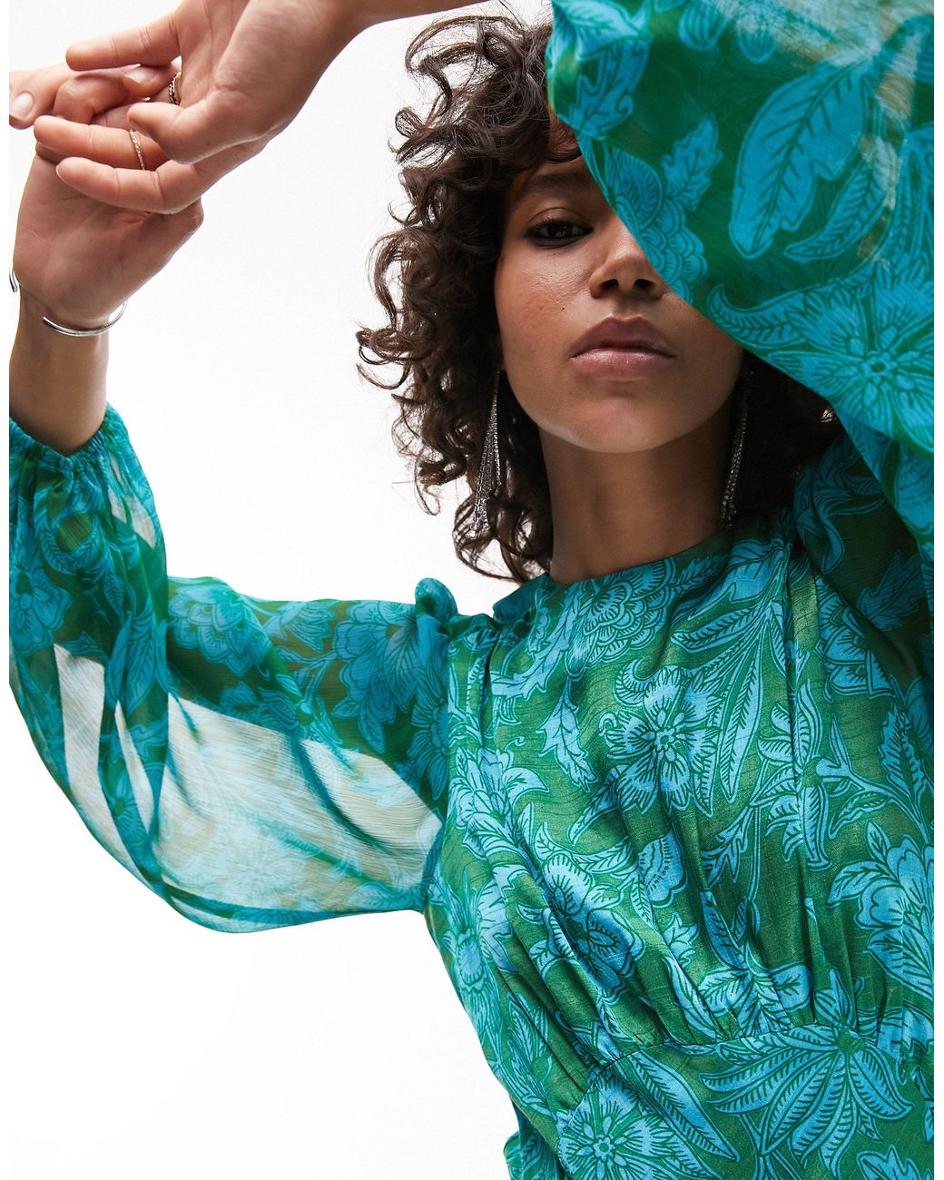 Long Sleeve Satin Maxi Dress With Bust Seam in Green Lyst