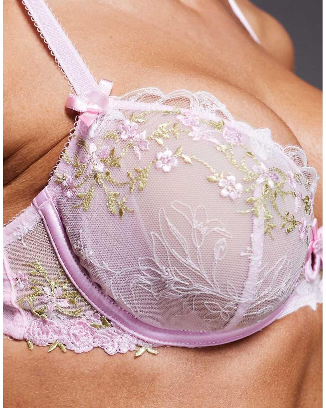 Boux Avenue Pink Nyra Ditsy Floral Embroidered Lace Plunge Bra