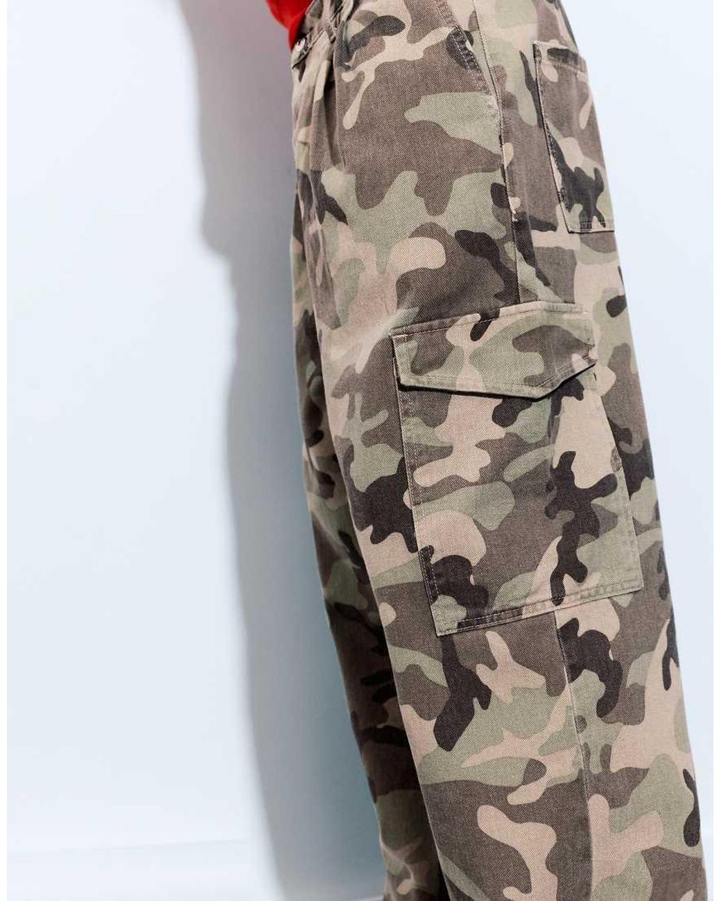 Pull&Bear Gray Camo Print Cargo Trousers for men