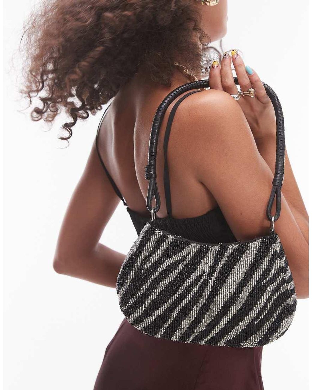 TOPSHOP Simao Beaded Shoulder Bag in Black Lyst UK