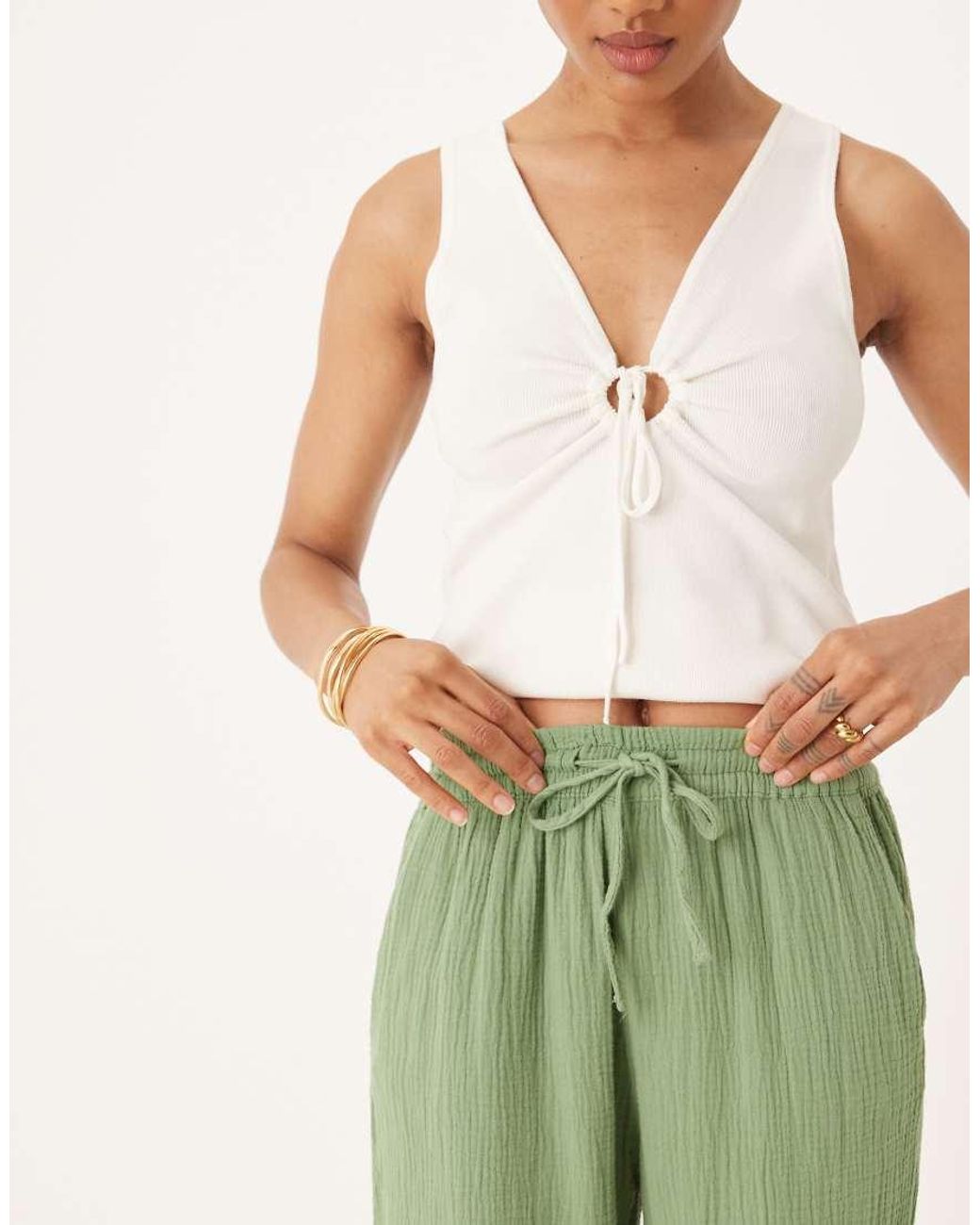 JDY Tall Green Wide Leg Cheesecloth Trousers