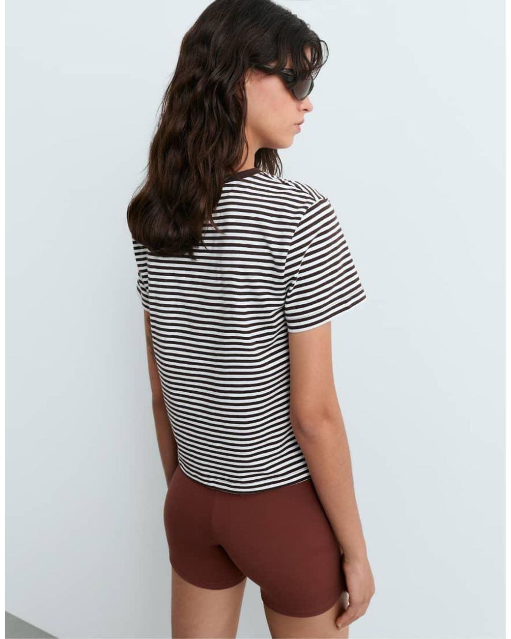 Oysho White Regular Fit Striped Cotton Blend Short-Sleeved T-Shirt