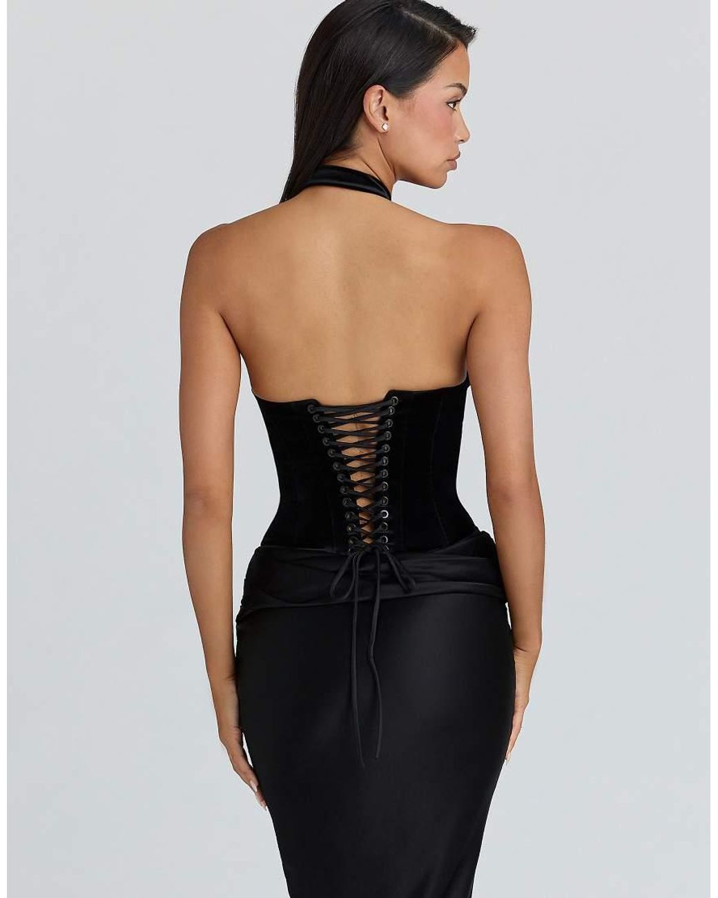 House Of Cb Black Zia Velvet Halter Neck Top