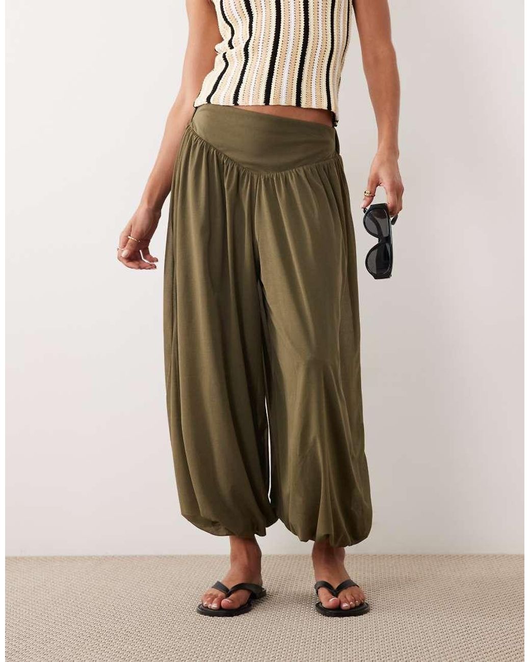ASOS Natural Cropped Soft Balloon Pants With Deep Waistband