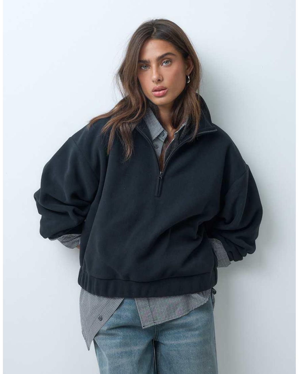 ASOS Blue Funnel Neck Half Zip Pull Over Polar Fleece Sweatshirt