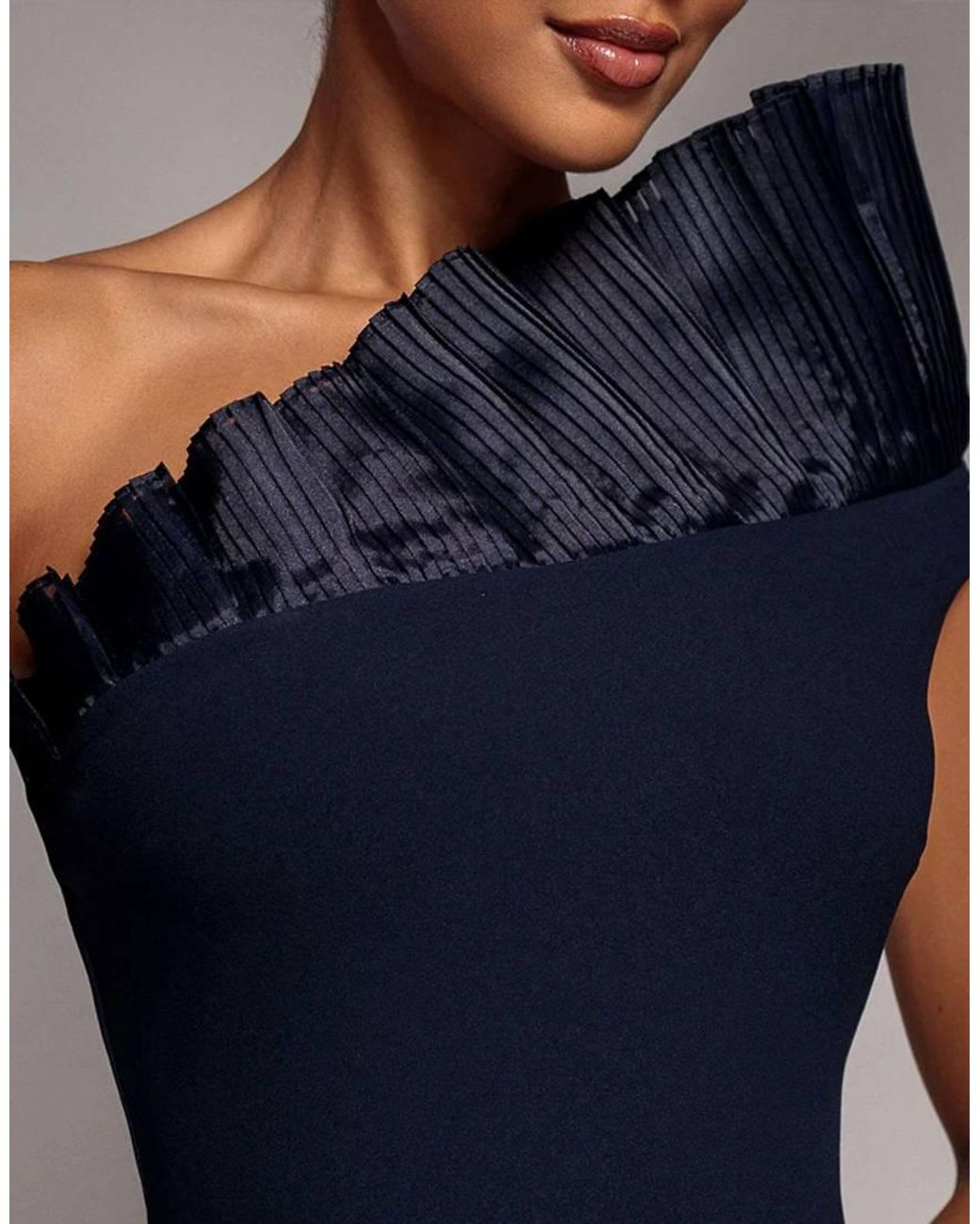 Goddiva Blue One Shoulder Organza Frill Pleated Mermaid Maxi Dress