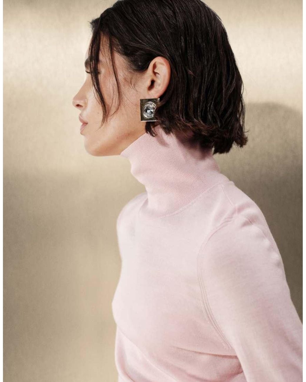 & Other Stories Natural Fine Knit Wool Turtleneck Sweater